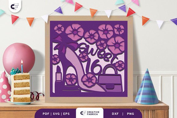 Download Sweet 16 Birthday Gift 3D Shadow Box SVG - Gift Collection