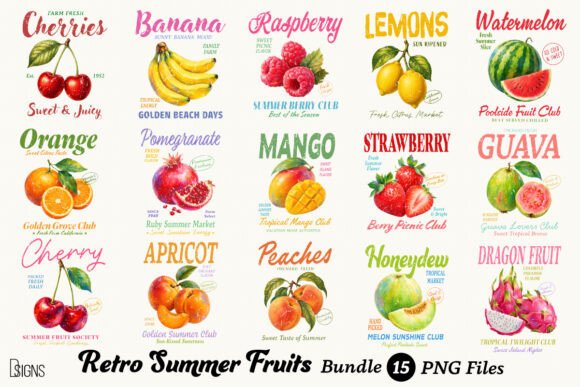 Download Retro Summer Fruits Vintage Bundle PNG - Fruits Collection