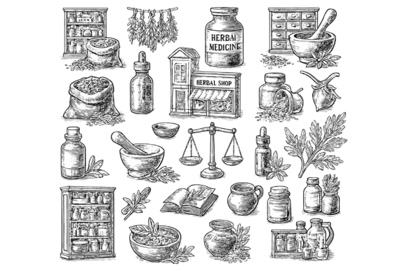 Download Vintage Herbal Medicine Sketch Set - Medicine Collection