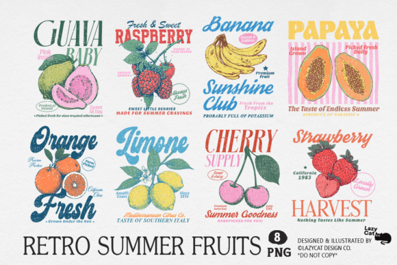 Download Retro Summer Fruits PNG Bundle - Fruits Collection